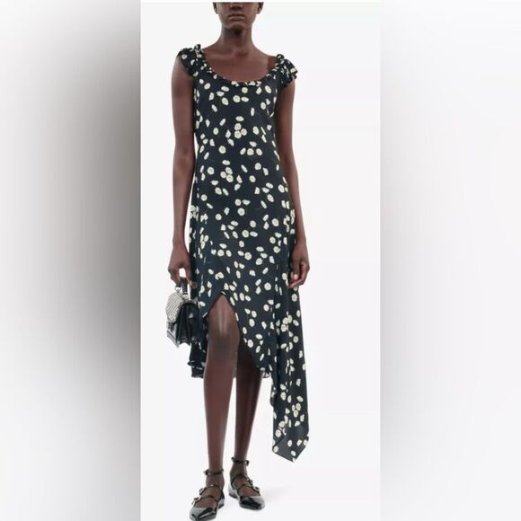 The Kooples black, white and yellow Daisies Satin slip dress y2K inspired - Picture 11 of 11